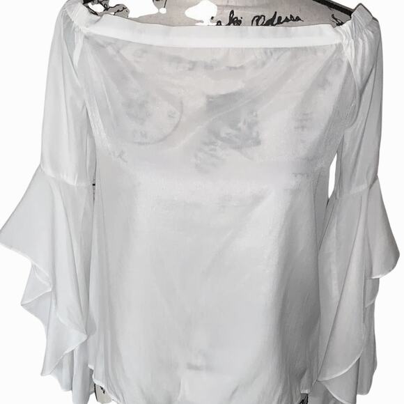 EXPRESS white off shoulder layered bell sleeve top XS - Picture 1 of 5